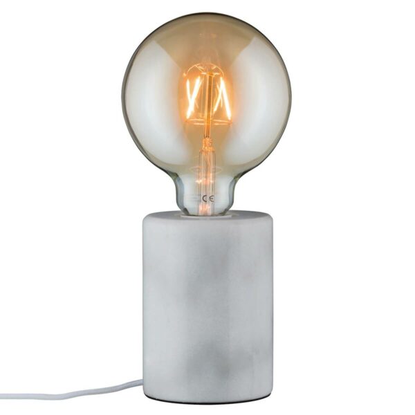 Hvid, puristisk bordlampe Nordin i marmor