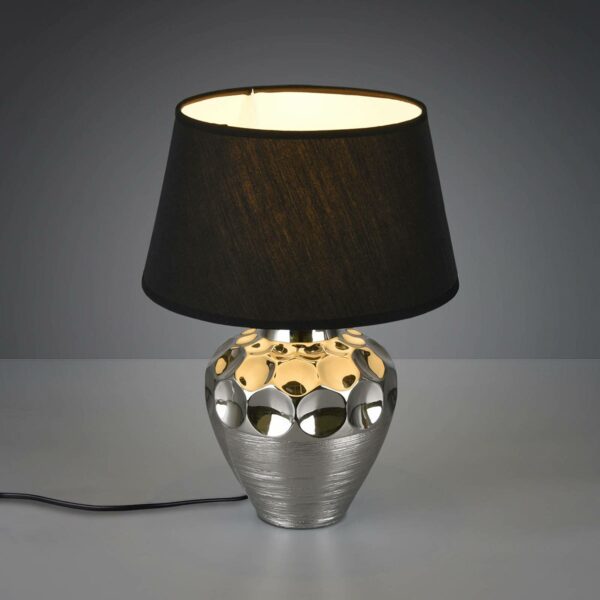 Bordlampe Luanda, keramik og stof, Ø 30 cm