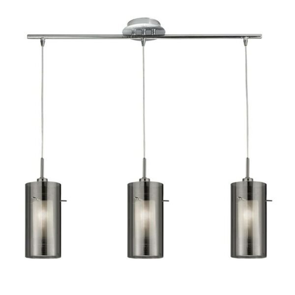 Duo 2 hængelampe, røgglas, krom, lang, 3 lyskilder