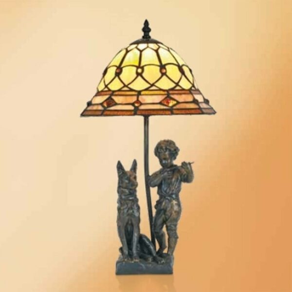 Hugo - bordlampe med harpiksfigurer, Tiffany-stil