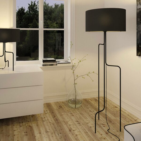 Borneo stof-gulvlampe, sort, tre ben