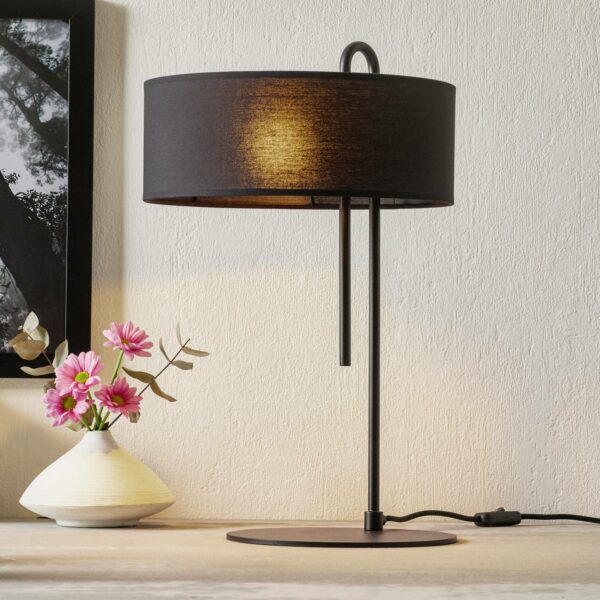 Clip stof-bordlampe, sort, højde 53 cm