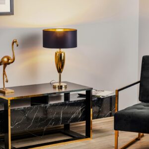 Show Ogiva - sort-gylden stof-bordlampe