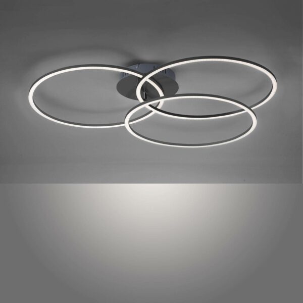 Ivanka LED-loftlampe, 3 ringe, sort