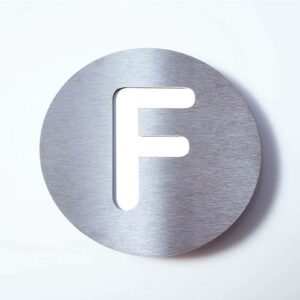 Husnummer Round i rustfrit stål - "F"