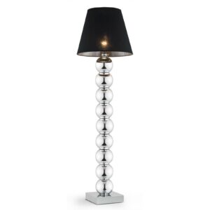 Fulda stof-gulvlampe, sort skærm, fod i krom