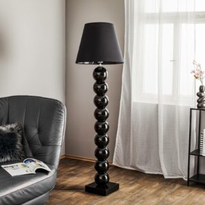 Fulda stof-gulvlampe, glasdekoration, sort