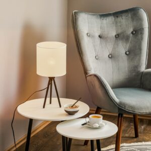 Harris stof-bordlampe, trebenet, sort/hvid