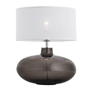 Skien bordlampe, hvid skærm, røggrå glasfod