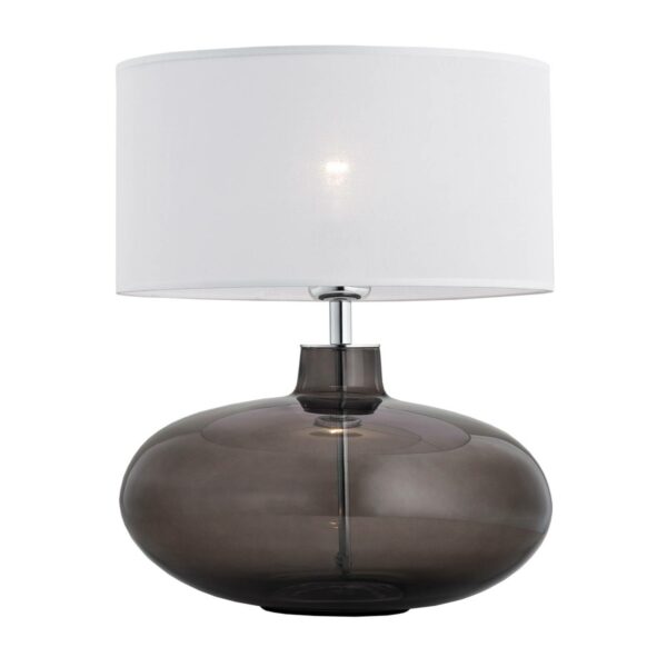Skien bordlampe, hvid skærm, røggrå glasfod
