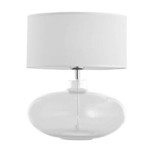 Skien bordlampe, hvid skærm, klar glasfod